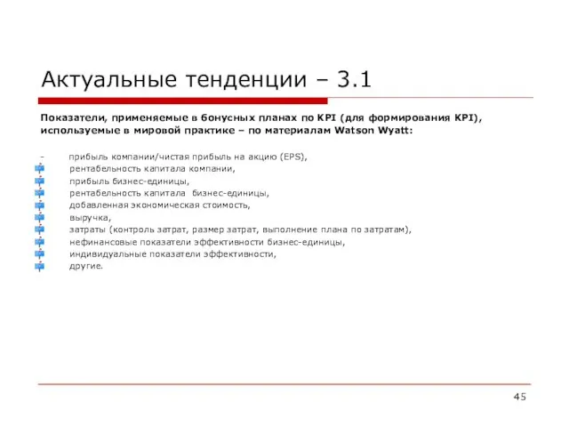 Актуальные тенденции – 3.1 Показатели, применяемые в бонусных планах по KPI (для