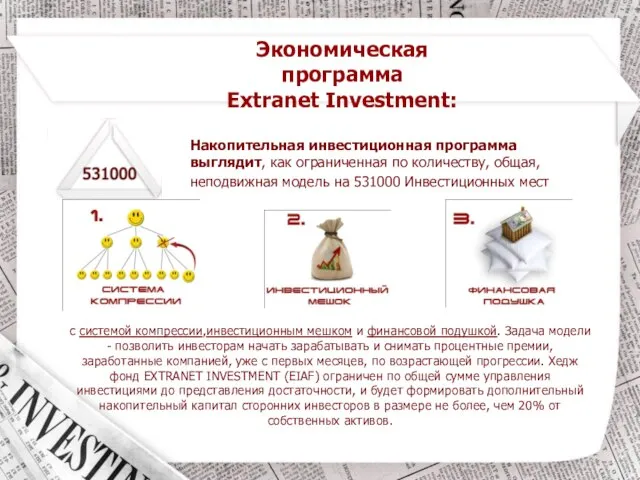 Экономическая программа Extranet Investment: Накопительная инвестиционная программа выглядит, как ограниченная по количеству,
