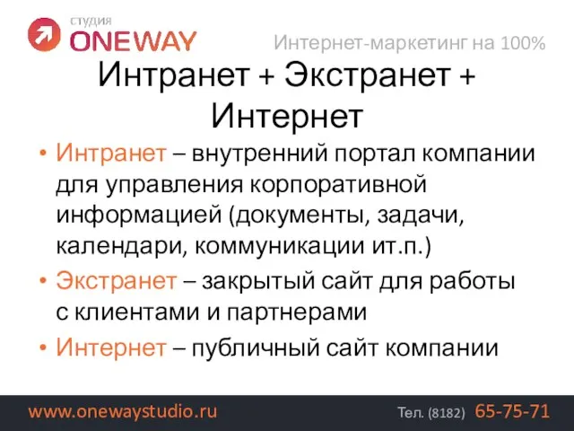 Интранет – внутренний портал компании для управления корпоративной информацией (документы, задачи, календари,