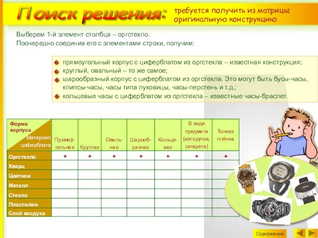 Выберем 1-й элемент столбца – оргстекло. Поочередно соединив его с элементами строки,