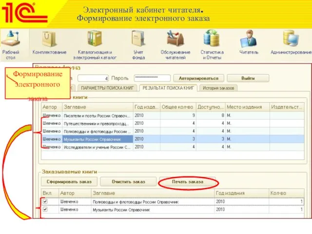 Электронный кабинет читателя. Формирование электронного заказа Формирование электронного заказа