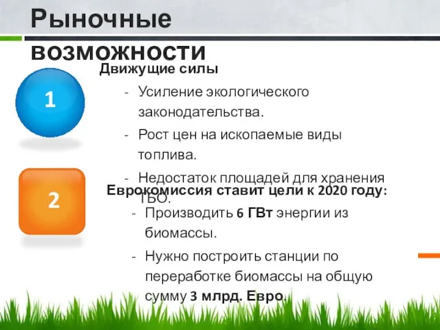 Движущие силы Усиление экологического законодательства. Рост цен на ископаемые виды топлива. Недостаток