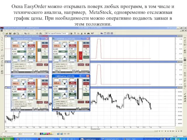 Окна EasyOrder можно открывать поверх любых программ, в том числе и технического