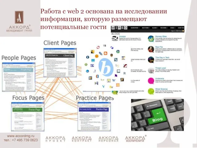 Работа с web 2 основана на исследовании информации, которую размещают потенциальные гости