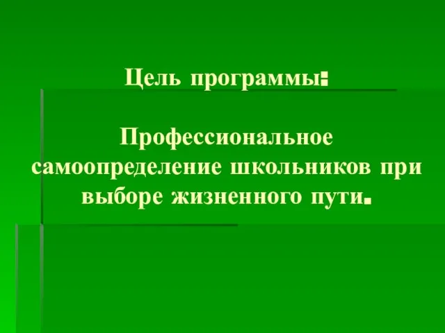 Цель программы: Профессиональное самоопределение школьников при выборе жизненного пути.