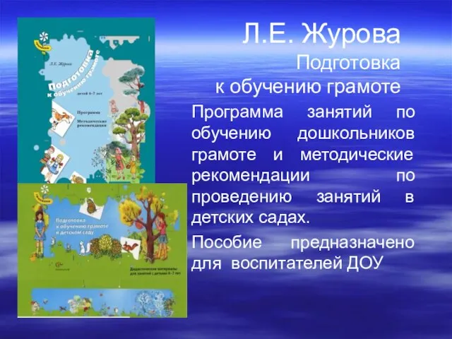 Л.Е. Журова Подготовка к обучению грамоте Программа занятий по обучению дошкольников грамоте