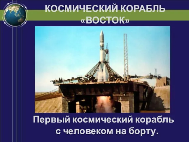КОСМИЧЕСКИЙ КОРАБЛЬ «ВОСТОК» Первый космический корабль с человеком на борту.