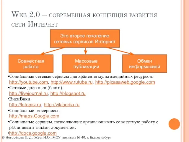 Web 2.0 – современная концепция развития сети Интернет Это второе поколение сетевых