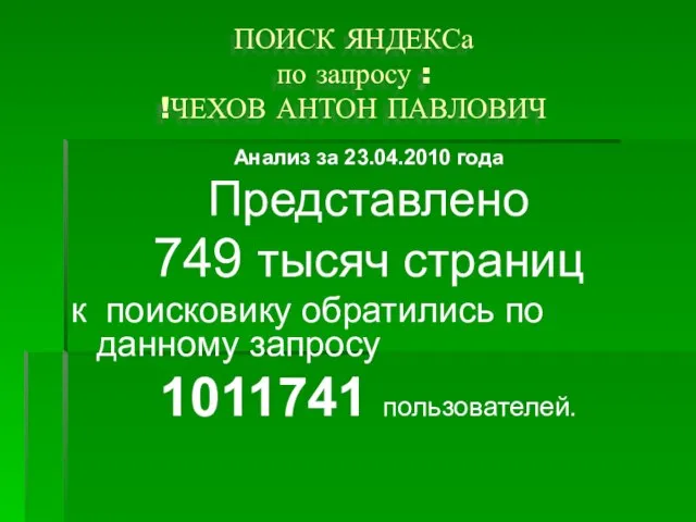 ПОИСК ЯНДЕКСа по запросу : !ЧЕХОВ АНТОН ПАВЛОВИЧ Анализ за 23.04.2010 года