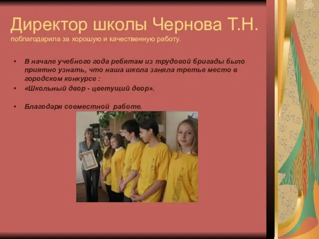 Директор школы Чернова Т.Н. поблагодарила за хорошую и качественную работу. В начале