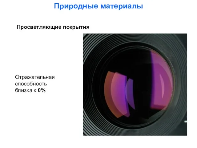Просветляющие покрытия Природные материалы Отражательная способность близка к 0%