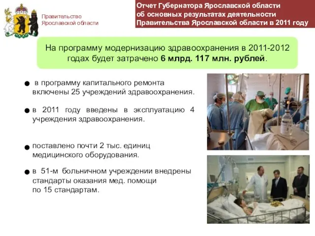 Правительство Ярославской области поставлено почти 2 тыс. единиц медицинского оборудования. в программу