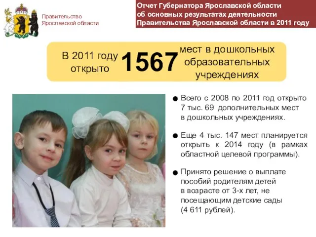 Правительство Ярославской области Всего с 2008 по 2011 год открыто 7 тыс.