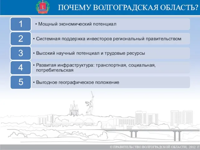 © ПРАВИТЕЛЬСТВО ВОЛГОГРАДСКОЙ ОБЛАСТИ, 2012 Г. ПОЧЕМУ ВОЛГОГРАДСКАЯ ОБЛАСТЬ?