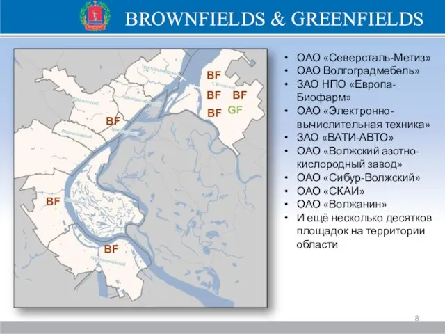 BROWNFIELDS & GREENFIELDS Волжский BF BF BF BF BF GF BF BF