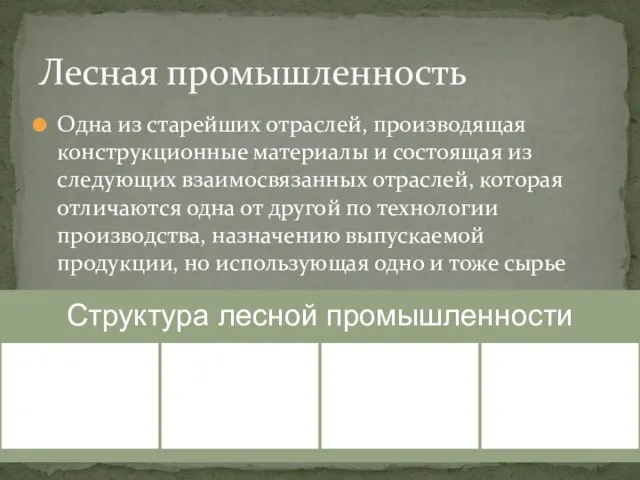 Одна из старейших отраслей, производящая конструкционные материалы и состоящая из следующих взаимосвязанных