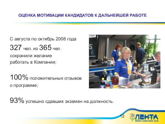 ОЦЕНКА МОТИВАЦИИ КАНДИДАТОВ К ДАЛЬНЕЙШЕЙ РАБОТЕ С августа по октябрь 2008 года