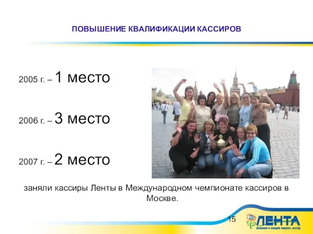 ПОВЫШЕНИЕ КВАЛИФИКАЦИИ КАССИРОВ 2005 г. – 1 место 2006 г. – 3