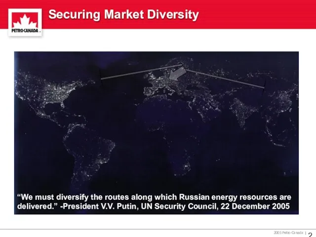Securing Market Diversity “We must diversify the routes along which Russian energy
