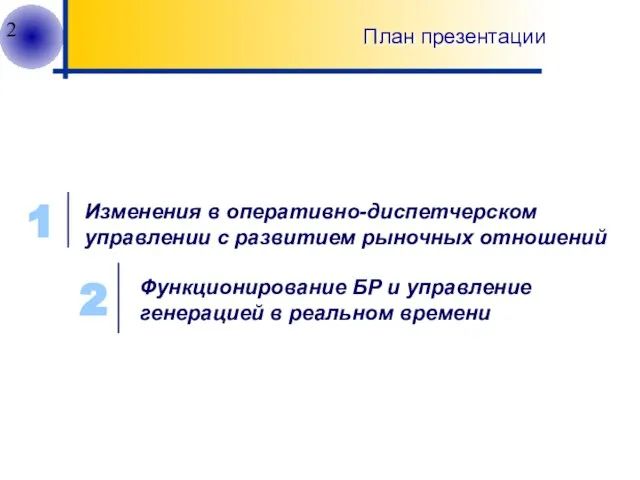 План презентации Изменения в оперативно-диспетчерском управлении с развитием рыночных отношений 1 Функционирование