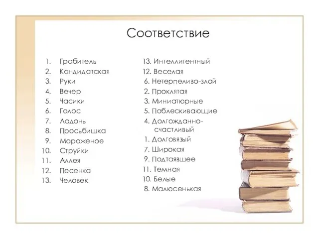 Соответствие Грабитель Кандидатская Руки Вечер Часики Голос Ладонь Просьбишка Мороженое Струйки Аллея