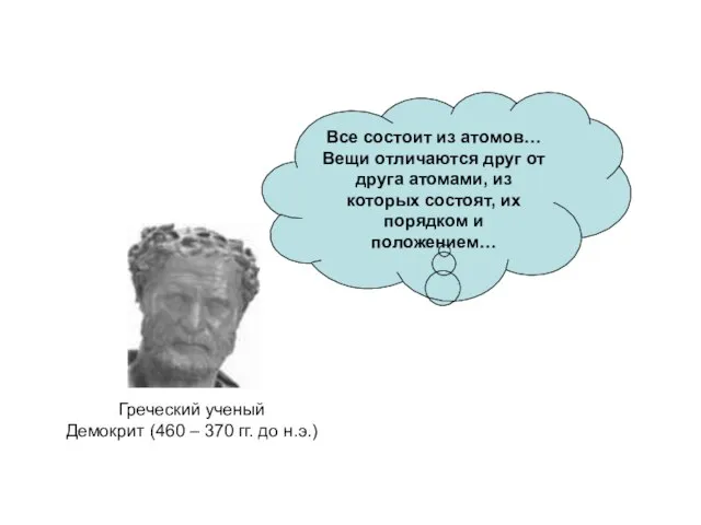 Греческий ученый Демокрит (460 – 370 гг. до н.э.) Все состоит из