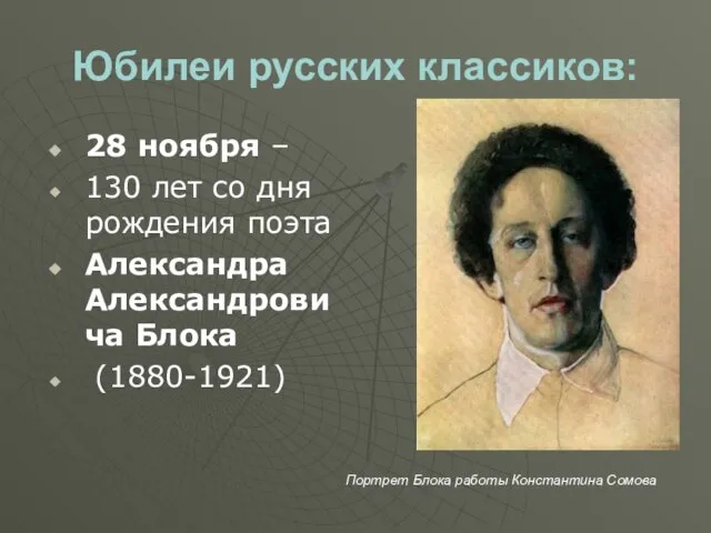 Юбилеи русских классиков: 28 ноября – 130 лет со дня рождения поэта