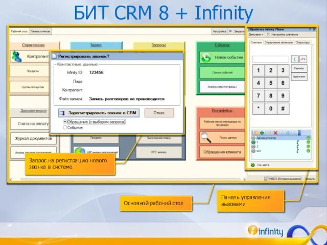 БИТ CRM 8 + Infinity Запрос на регистрацию нового звонка в системе