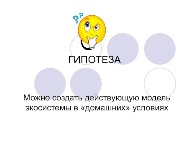 ГИПОТЕЗА Можно создать действующую модель экосистемы в «домашних» условиях