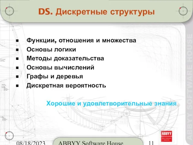 08/18/2023 ABBYY Software House DS. Дискретные структуры Функции, отношения и множества Основы