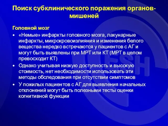 Головной мозг «Немые» инфаркты головного мозга, лакунарные инфаркты, микрокровоизлияния и изменения белого