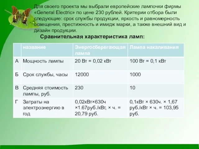 Для своего проекта мы выбрали европейские лампочки фирмы «General Electric» по цене