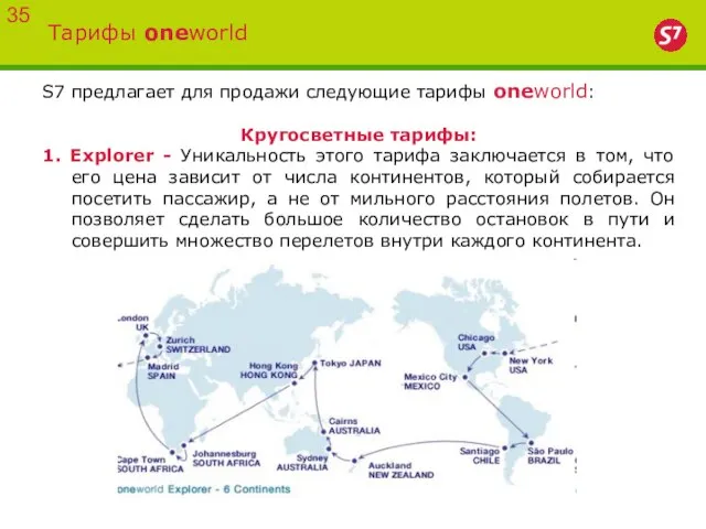 Тарифы oneworld S7 предлагает для продажи следующие тарифы oneworld: Кругосветные тарифы: 1.