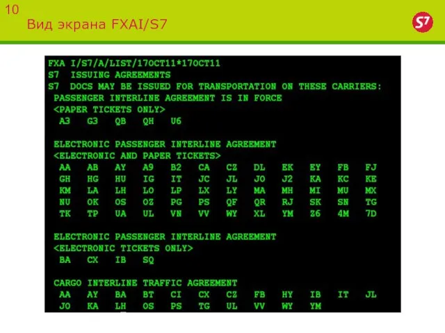 Вид экрана FXAI/S7 10