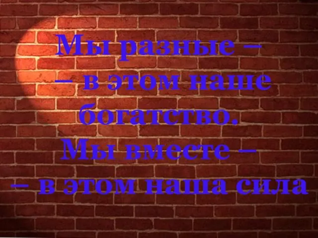 Мы разные – – в этом наше богатство. Мы вместе – – в этом наша сила