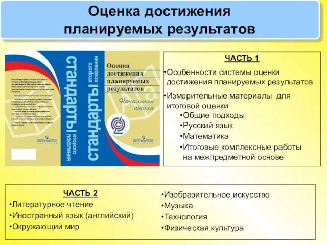 Оценка достижения планируемых результатов ЧАСТЬ 1 Особенности системы оценки достижения планируемых результатов