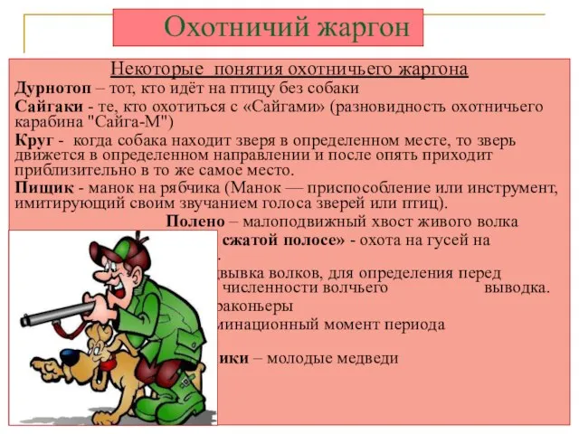 Охотничий жаргон Некоторые понятия охотничьего жаргона Дурнотоп – тот, кто идёт на