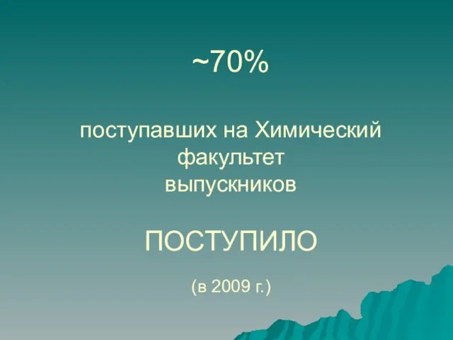~70% поступавших на Химический факультет выпускников ПОСТУПИЛО (в 2009 г.)