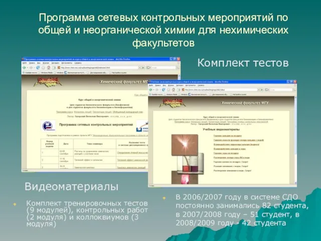 Программа сетевых контрольных мероприятий по общей и неорганической химии для нехимических факультетов