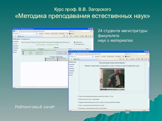 Курс проф. В.В. Загорского «Методика преподавания естественных наук» 24 студента магистратуры факультета