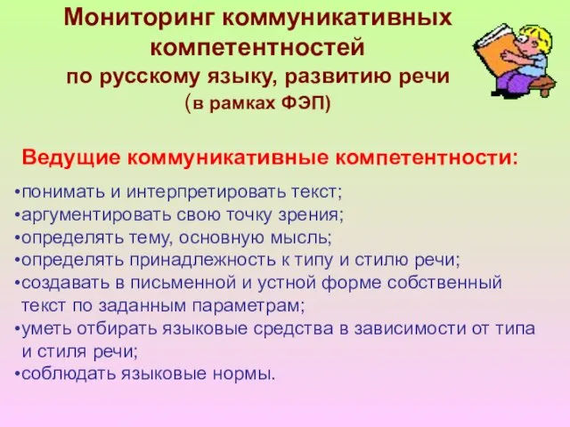 Мониторинг коммуникативных компетентностей по русскому языку, развитию речи (в рамках ФЭП) Ведущие