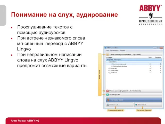 Понимание на слух, аудирование Прослушивание текстов с помощью аудиоуроков При встрече незнакомого