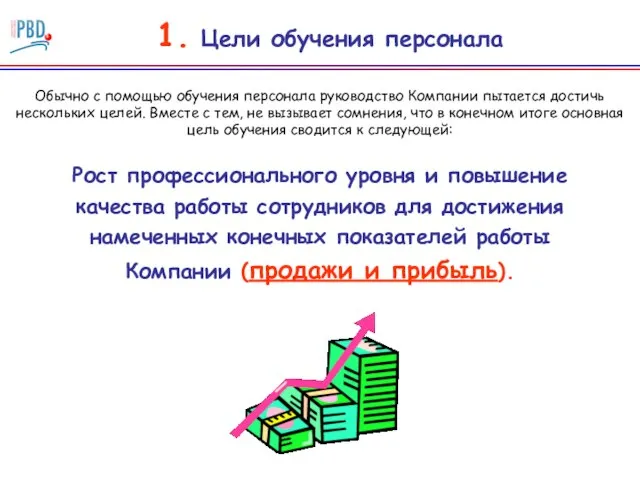 1. Цели обучения персонала Обычно с помощью обучения персонала руководство Компании пытается