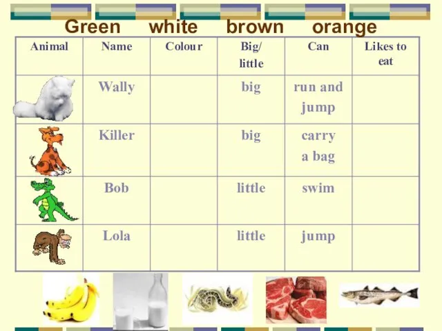 Green white brown orange