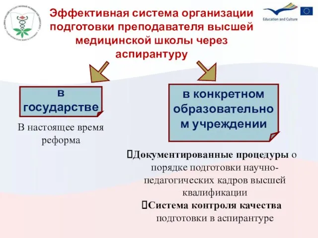 Эффективная система организации подготовки преподавателя высшей медицинской школы через аспирантуру В настоящее