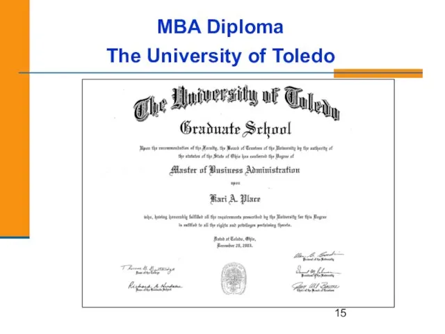 MBA Diploma The University of Toledo