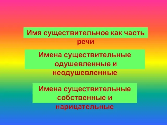 Имя существительное как часть речи Имена существительные одушевленные и неодушевленные Имена существительные собственные и нарицательные