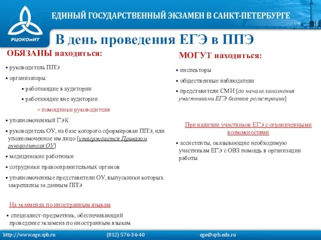 руководитель ППЭ организаторы работающие в аудитории работающие вне аудитории помощники руководителя уполномоченный