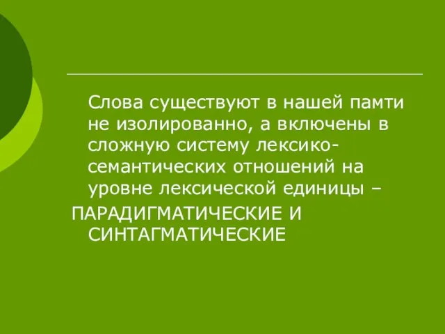 Слова существуют в нашей памти не изолированно, а включены в сложную систему