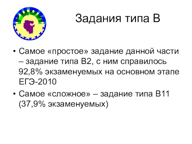 Задания типа В Самое «простое» задание данной части – задание типа В2,